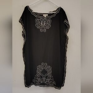 Faith 21 Black Embroidered Boho Tunic – Plus Size 1X, Elegant Sheer Top